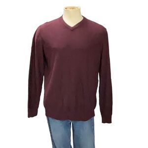 NWT Lachlan British Inspired Burgundy Cotton Sweater Long Sleeve V Neck Size L